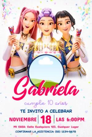 Invitación de CumpleañosLas Guerreras K-Pop para Editar y Personalizar