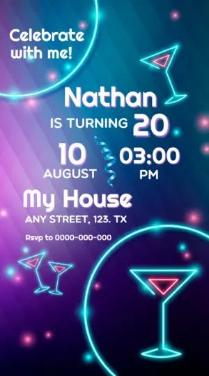 Neon Birthday Party Invitation Editable Template