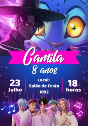 Convite Aniversário K-pop e Anime para Editar Online