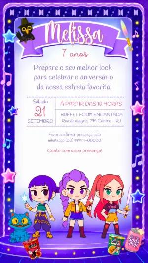 Convite de Aniversário Guerreiras do K-pop para Editar Online