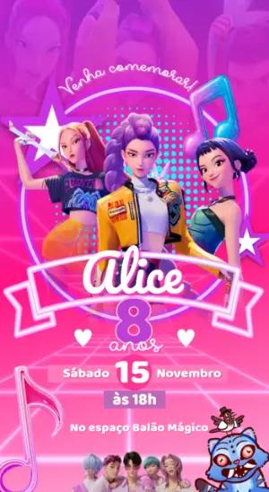 Convite de Aniversário K-Pop Huntrix para Meninas