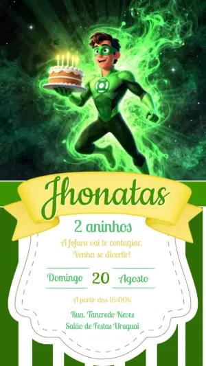 Convite de Aniversário Lanterna Verde Digital para Editar
