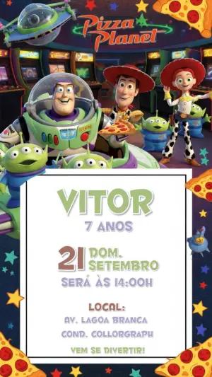Convite de Aniversário Toy Story Pizza Planet para Editar Online