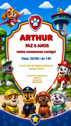 Convite Digital Patrulha Canina: Modelo de Aniversário Editável
