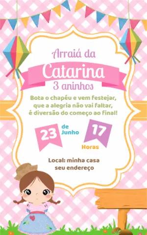 Convite Digital Festa Junina Menina Fofo para Editar