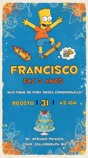Convite de Aniversário Os Simpsons com Bart Skate para Editar