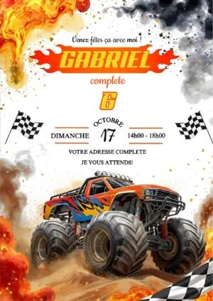 Invitation Anniversaire Monster Truck à Modifier en Ligne