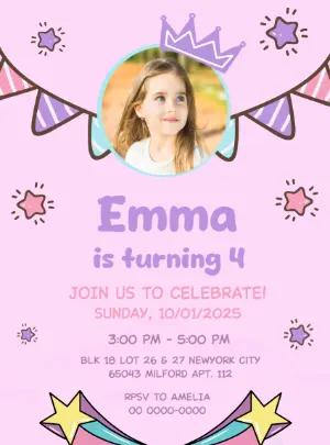 Princess Birthday Invitation with Photo - Editable Template