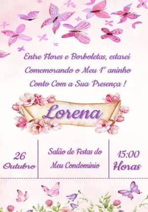 Convite Aniversário Borboletas e Flores para Editar Online