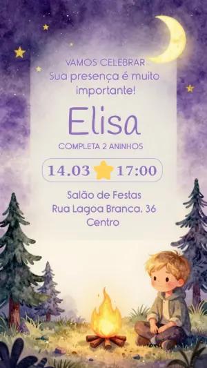 Convite de Aniversário Tema Acampamento Noturno Editável