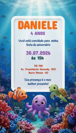 Convite de Aniversário Fundo do Mar Infantil para Editar
