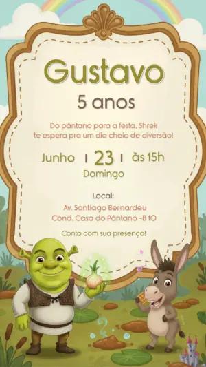 Convite de Aniversário Shrek Infantil para Editar e Enviar