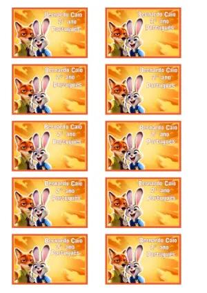 Etiqueta Escolar Zootopia Laranja para Editar e Imprimir