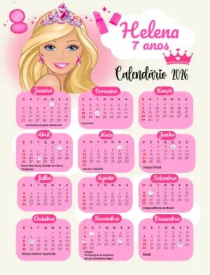 Calendário Anual Princesa Rosa para Aniversário Editável