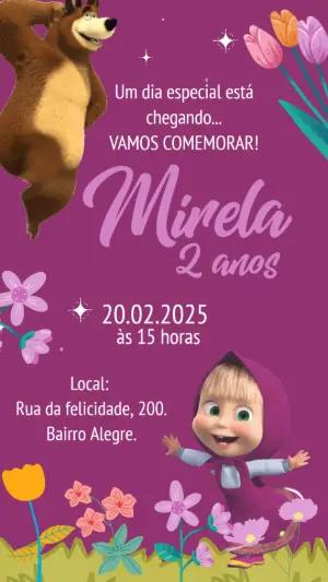 Convite Animado Aniversário Masha e o Urso para Editar