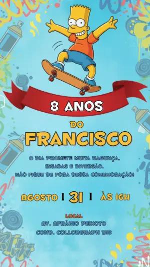 Convite de Aniversário Bart Simpson Graffiti para Editar