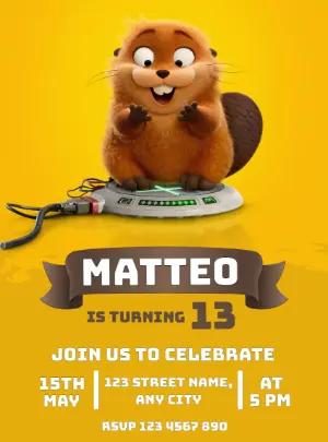 Fun Beaver Birthday Invitation Digital Template for Editing