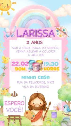 Convite de Aniversário Infantil Jesus Pintor Aquarela Editável