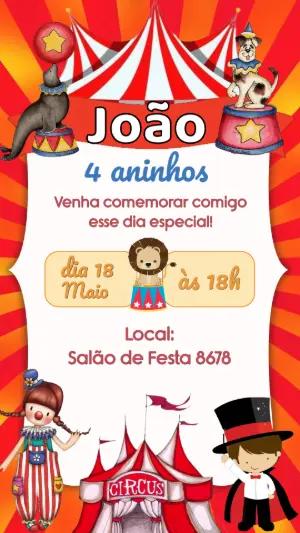 Convite de Aniversário Circo Infantil Colorido para Editar
