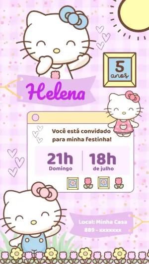 Convite de Aniversário Hello Kitty Rosa e Fofo para Editar