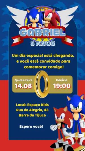 Convite de Aniversário Sonic com Personagens para Editar Online