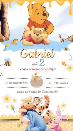 Convite Animado Aniversário Ursinho Pooh para Editar Online
