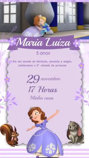 Convite Animado Princesinha Sofia Lilás para Editar