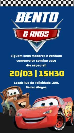 Convite Editável Aniversário Carros Disney com McQueen