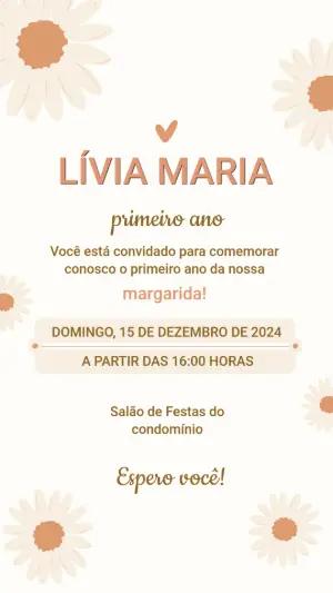 Convite Aniversário 1 Ano Margarida Boho Editável