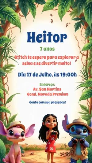Convite Aniversário Lilo e Stitch Safari para Editar Online