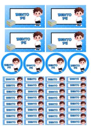 Kit Etiquetas Escolares Menino Fofo Azul Modelo Editável