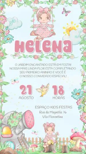 Convite Aniversário Jardim Encantado com Menina para Editar