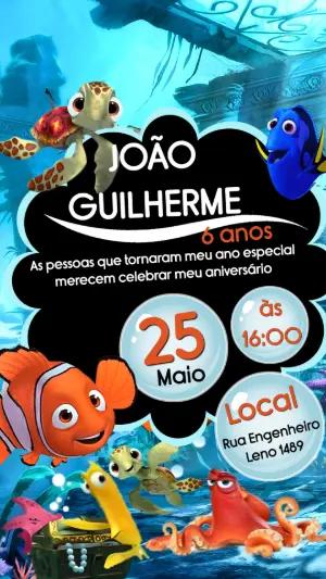 Convite de Aniversário Procurando Dory e Nemo Modelo Editável