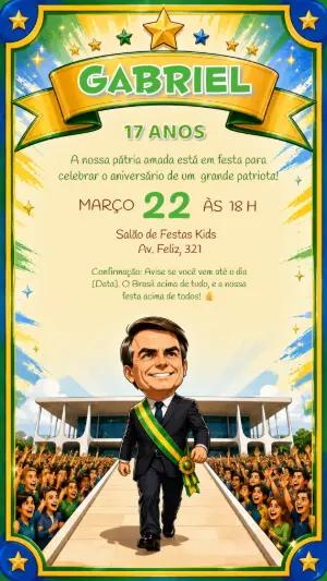 Convite de Aniversário Jair Bolsonaro Patriota para Editar