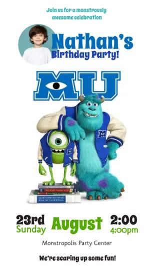 Monsters, Inc University Birthday Invitation Template for Editing