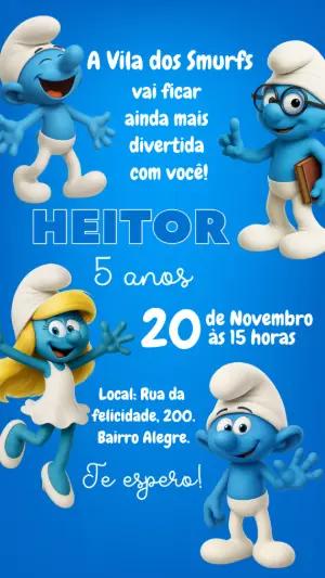 Convite de Aniversário Smurfs com Personagens para Editar Online