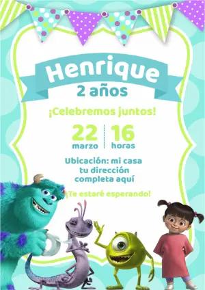 Invitación de Cumpleaños Monsters Inc. para Editar Online