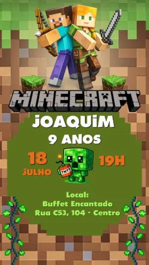 Convite de Aniversário Minecraft Digital para Editar