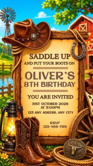 Rustic Cowboy Birthday Invitation | Editable Digital Template