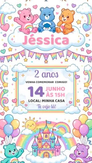 Convite de Aniversário Ursinhos Carinhosos Fofo e Editável