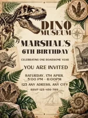Editable Dino Museum Birthday Invitation Template