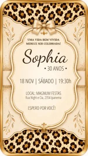 Convite de Aniversário Oncinha e Dourado Glamour Editável