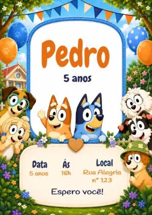 Convite de Aniversário Bluey e Bingo para Editar Online