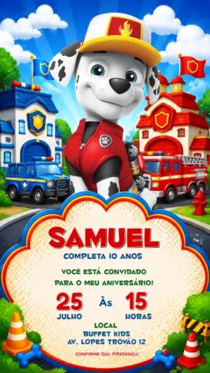 Convite de Aniversário Patrulha Canina Marshall para Editar