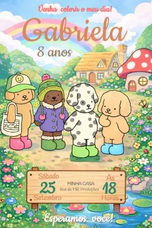 Convite Aniversário Tema Bobbie Goods e Colorido para Editar