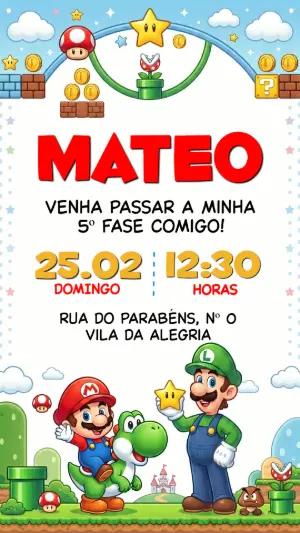 Convite de Aniversário Infantil Super Mario para Editar