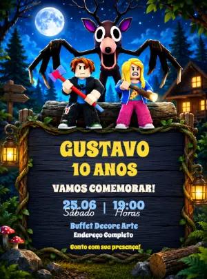 Convite de Aniversário Roblox Terror na Floresta para Editar