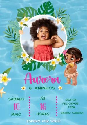 Convite Aniversário Moana Baby com Foto para Editar Online