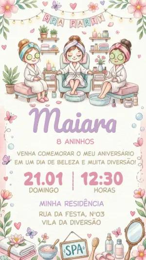 Convite de Aniversário Spa Party Aquarela para Editar
