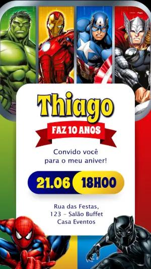 Convite de Aniversário Vingadores Colorido para Editar
